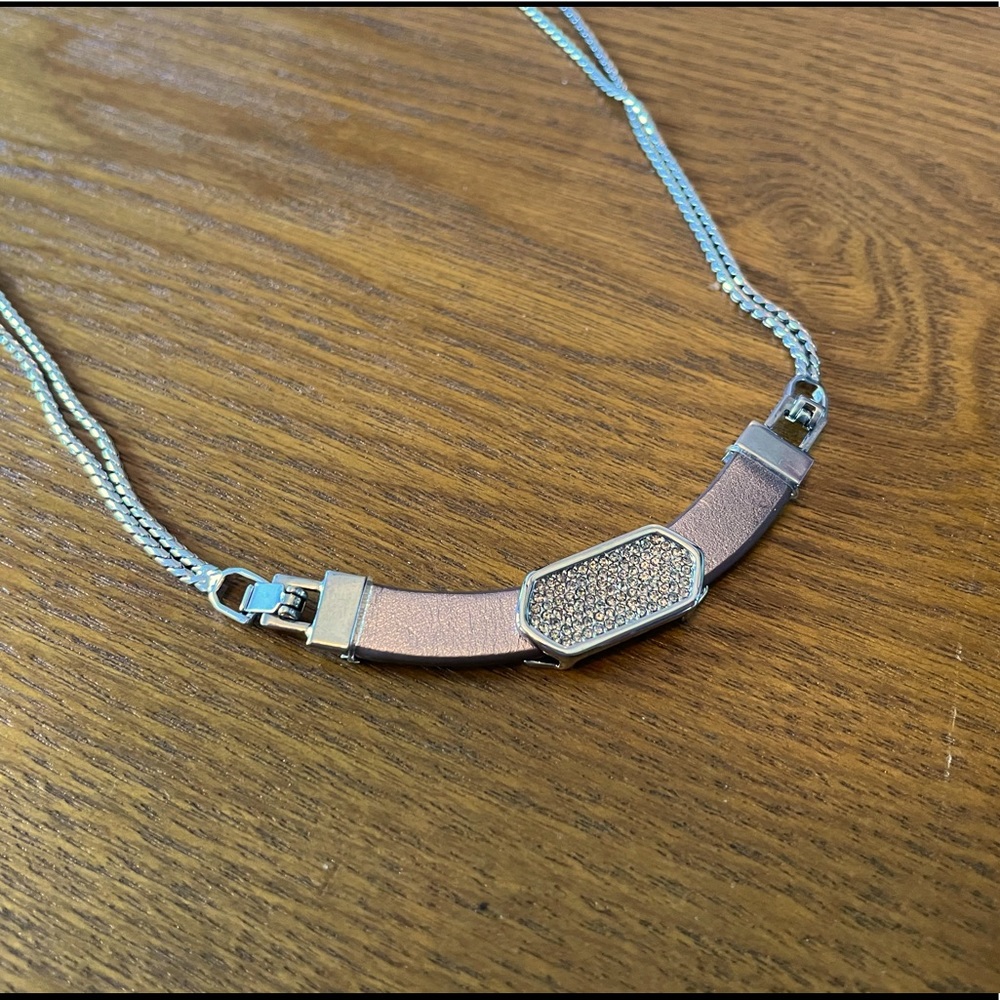 Stella and Dot Keep charm leather necklace Silver